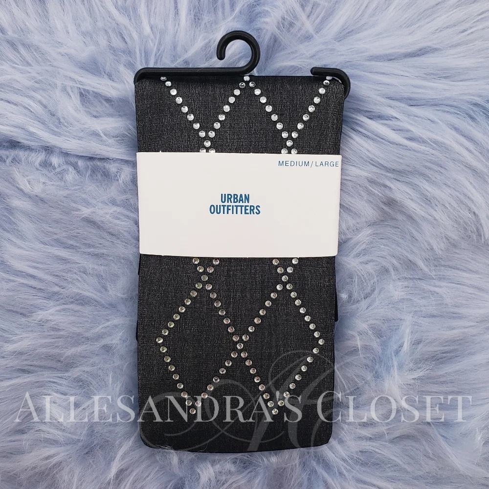 URBAN OUTFITTERS Tights Argyle Rhinestone Medium / Large Black Holiday Christmas